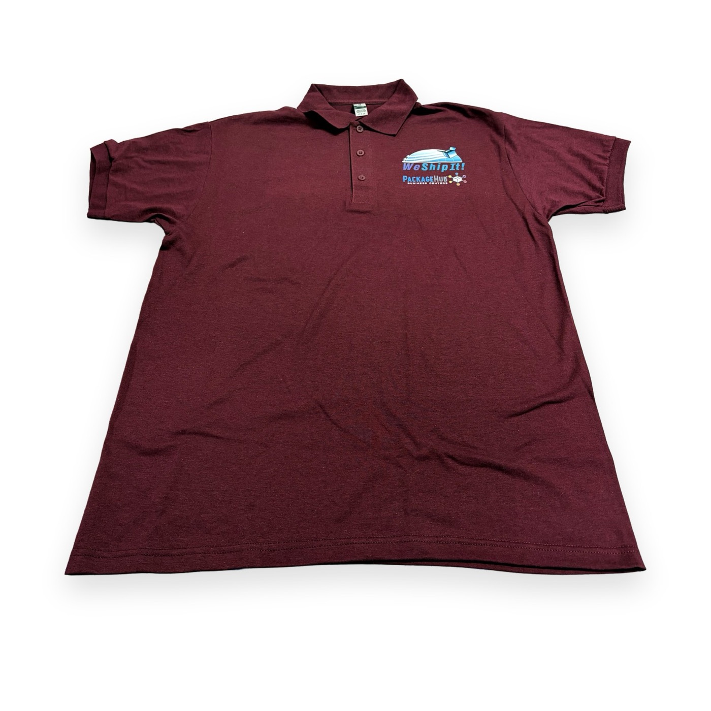 Maroon polo, full color PackageHub logo