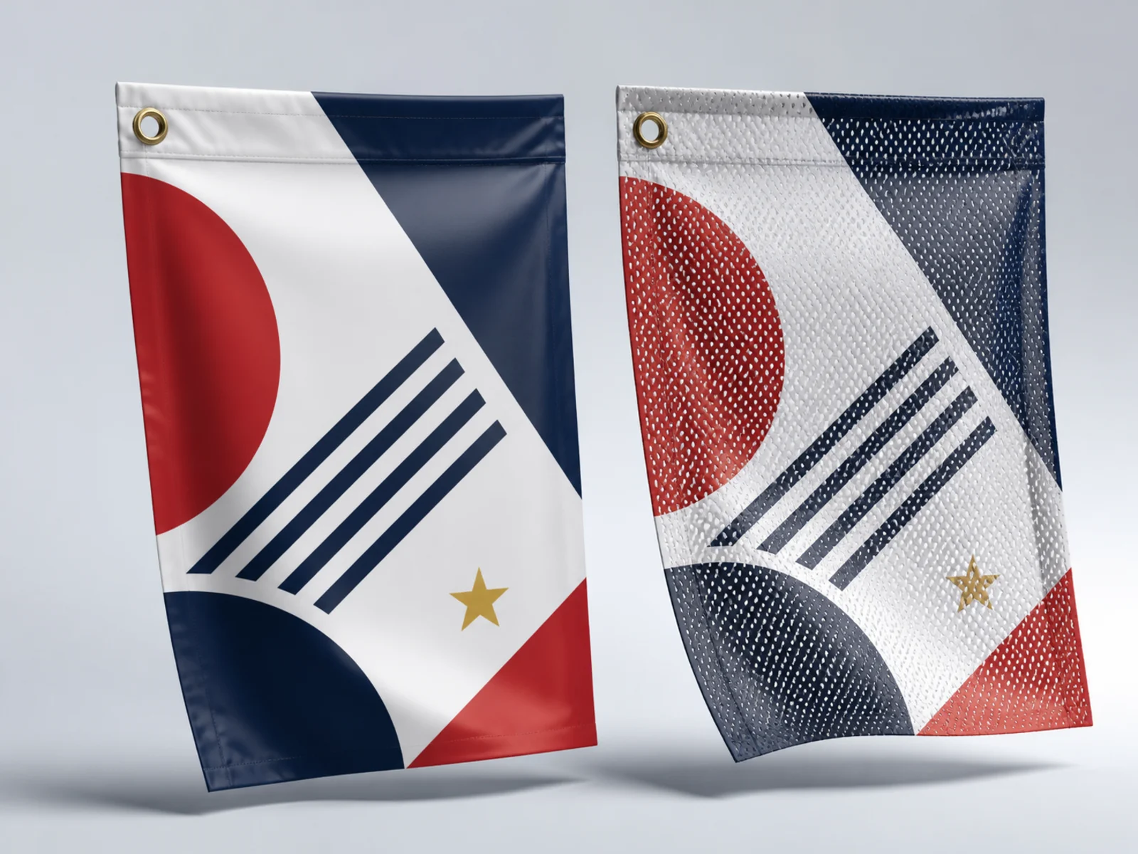 Standard scrim vinyl beside wind resistant mesh banner material