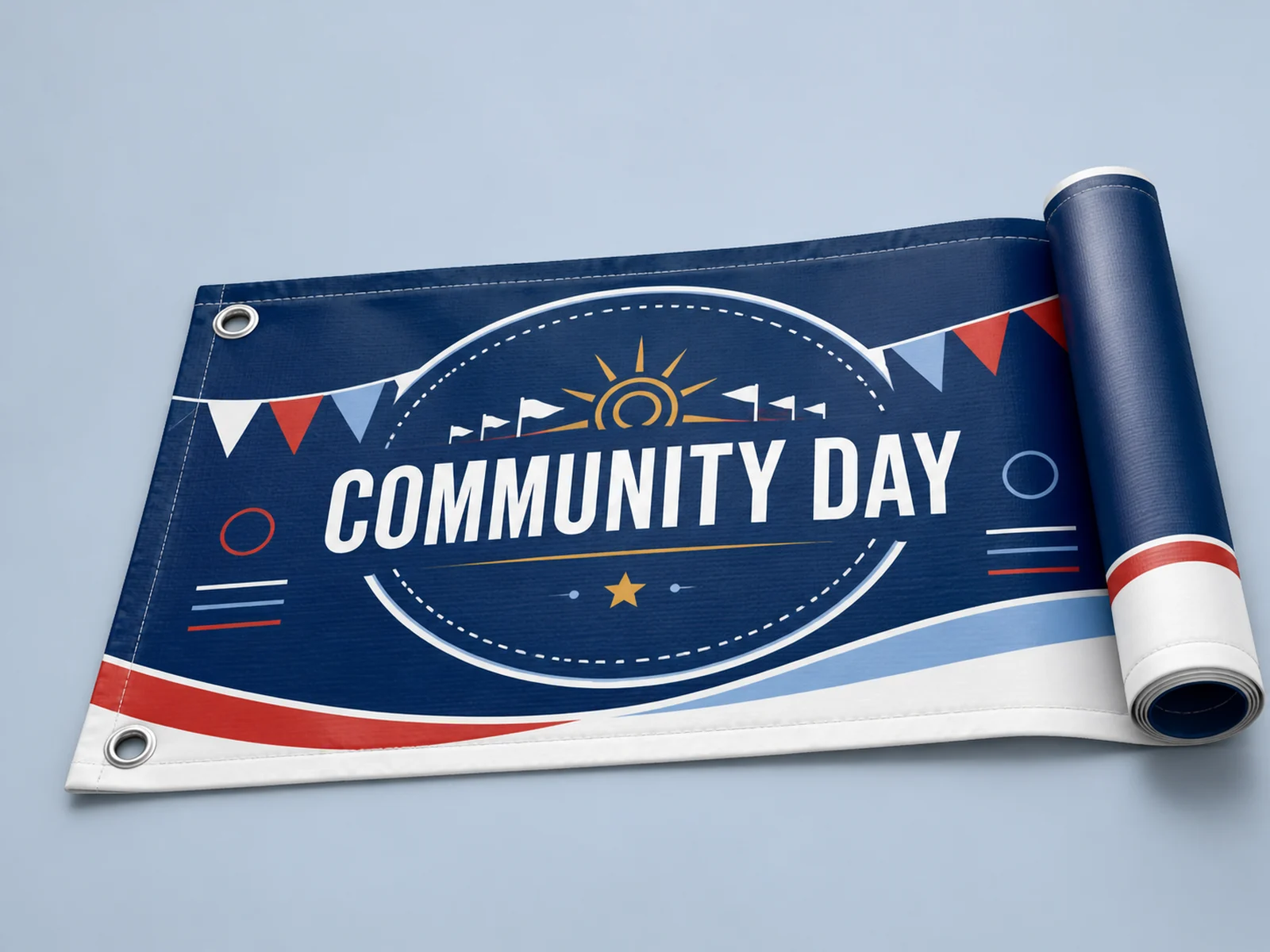 A hemmed and grommeted vinyl banner printed by Signature Postal