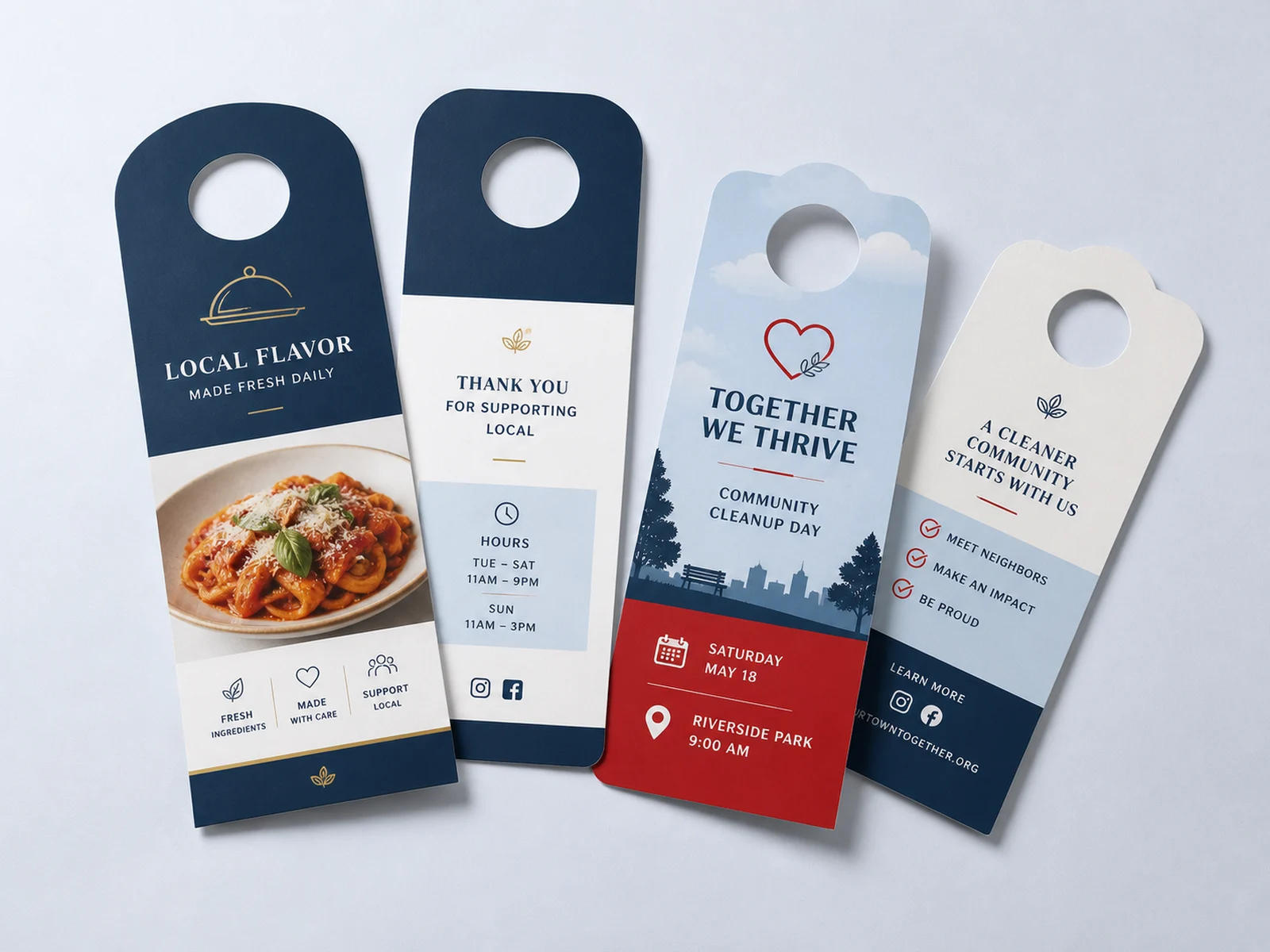 Die cut door hangers with a hanging hole, printed by Signature Postal