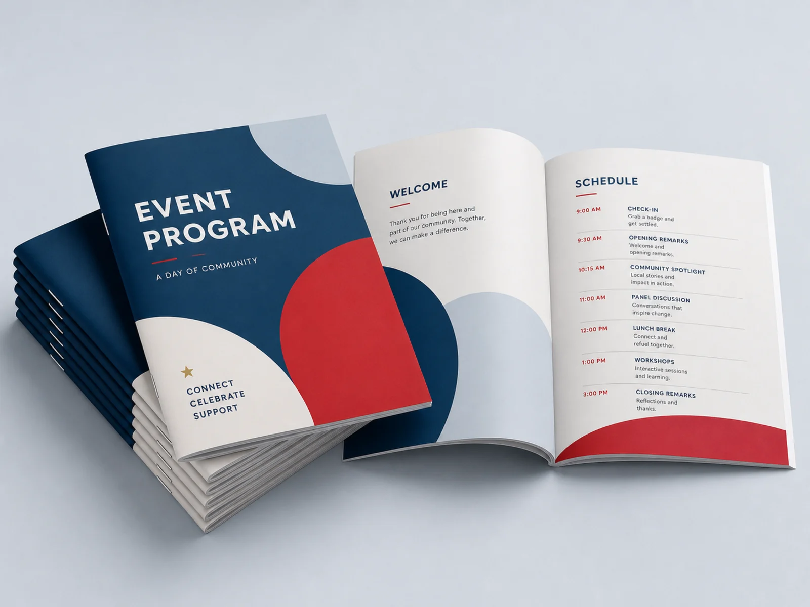 A fanned stack of folded programs