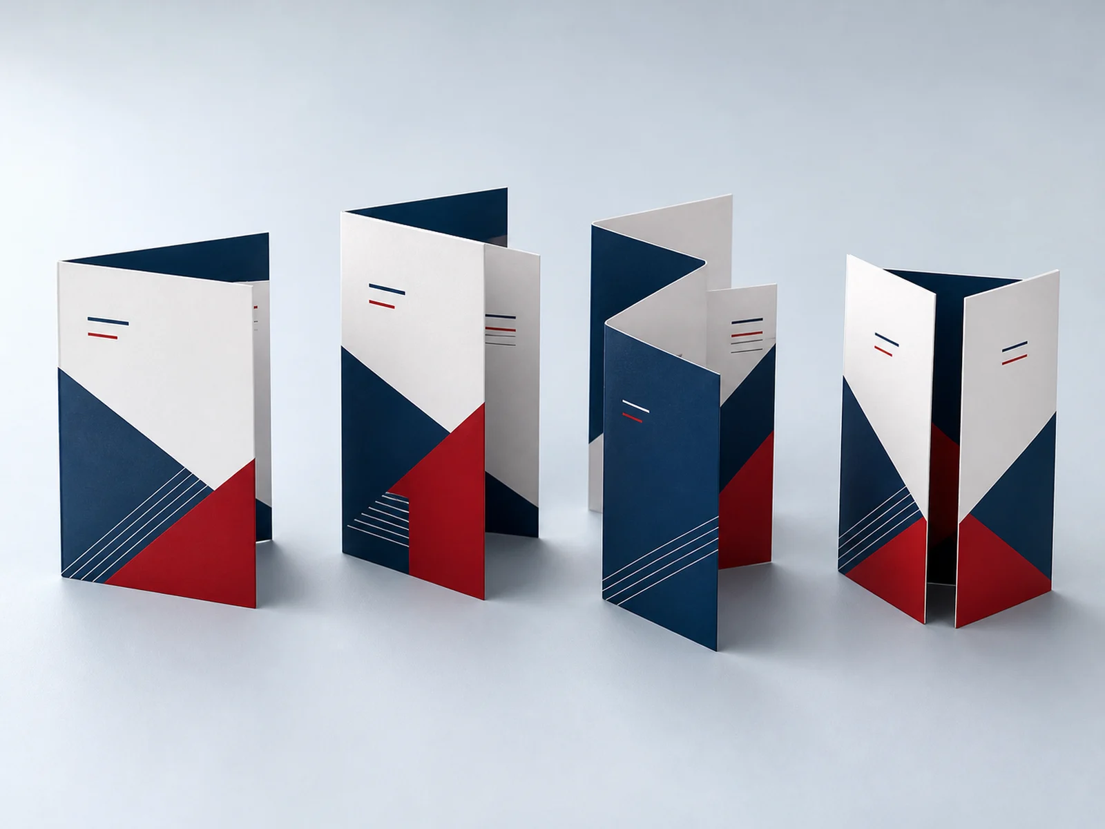 Tri fold, bi fold, z fold, and gate fold brochures side by side