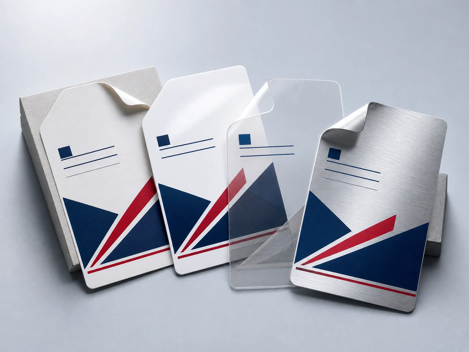 Label material samples including paper, vinyl, clear, and foil