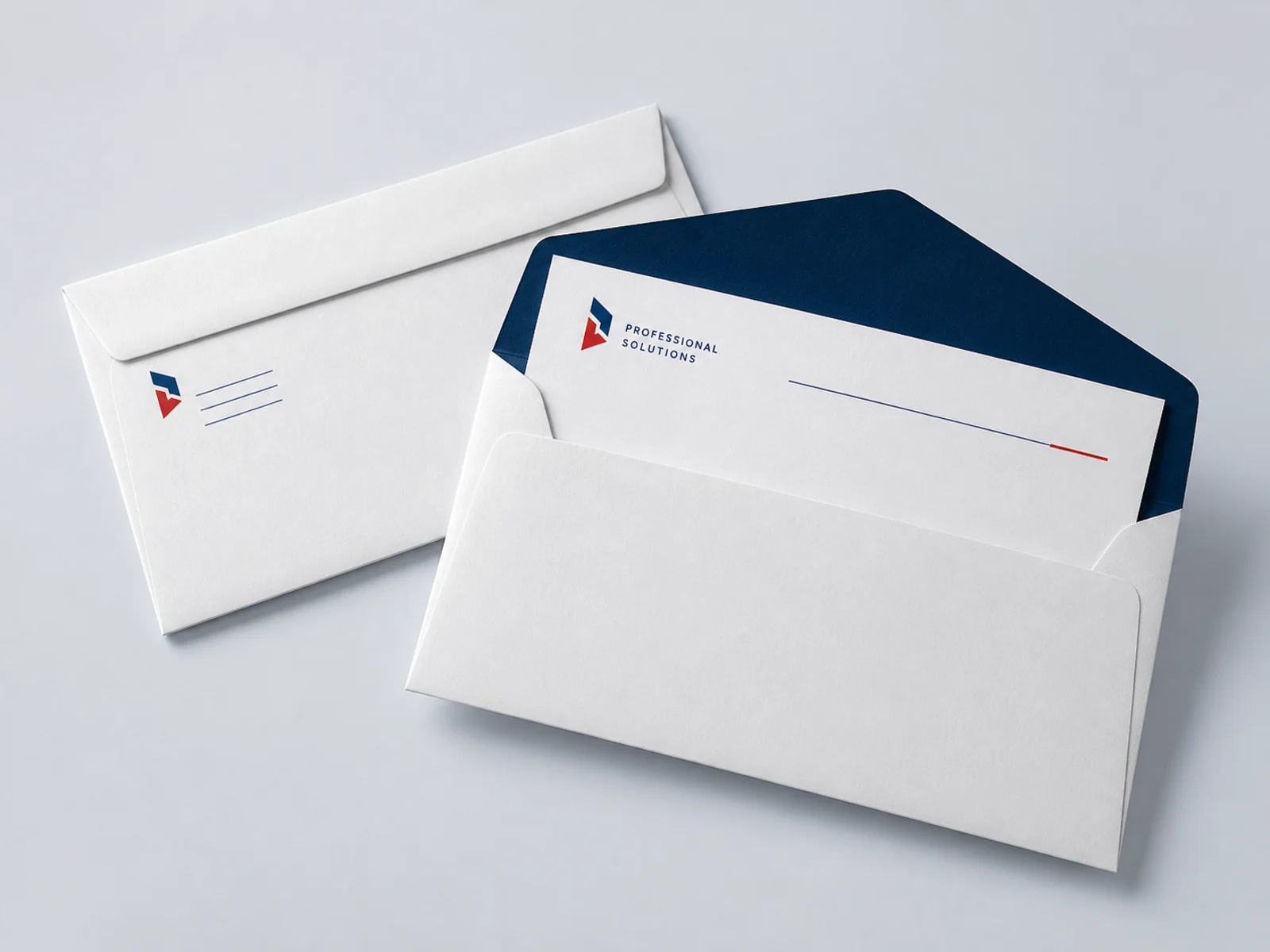 A plain envelope, a window envelope, and an announcement envelope overlapping