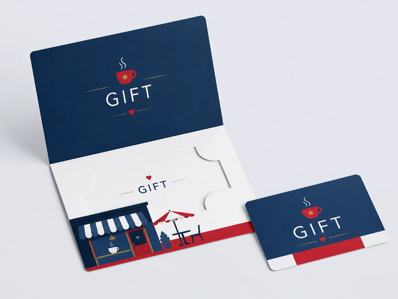 A gift card seated in a printed die cut carrier
