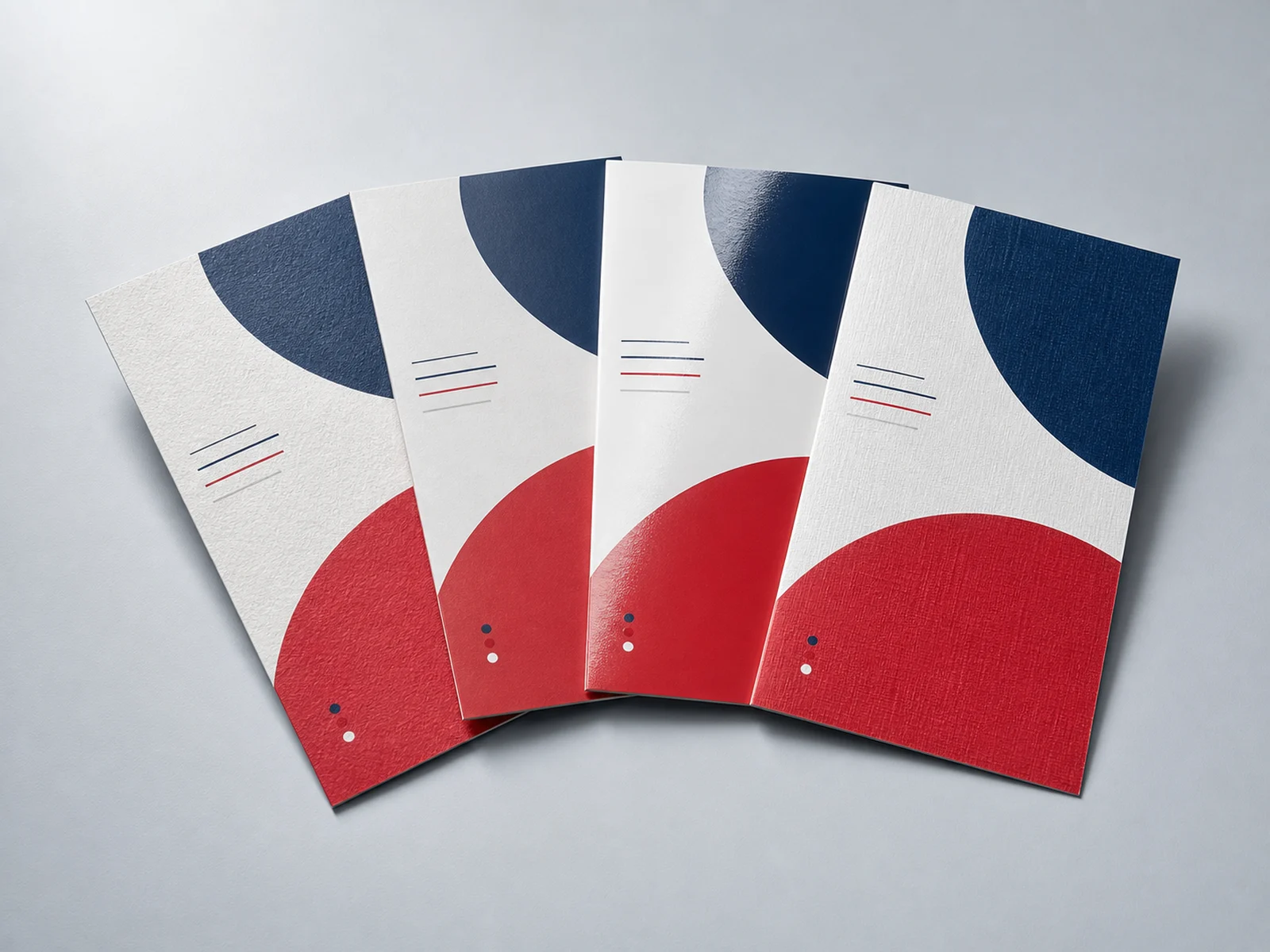 Printed sheets showing gloss, matte, and uncoated finishes