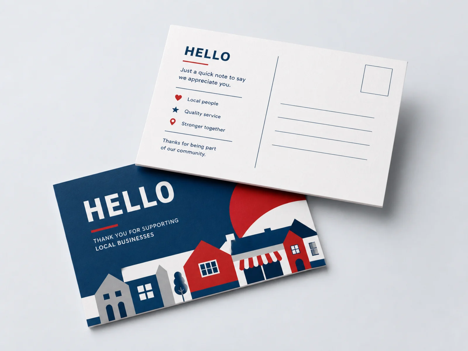 Three postcards face down showing address panels and an indicia block