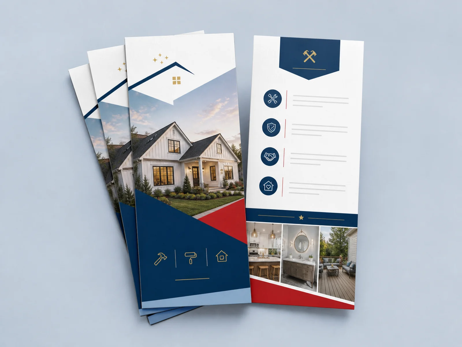 Slim printed rack cards standing in a display