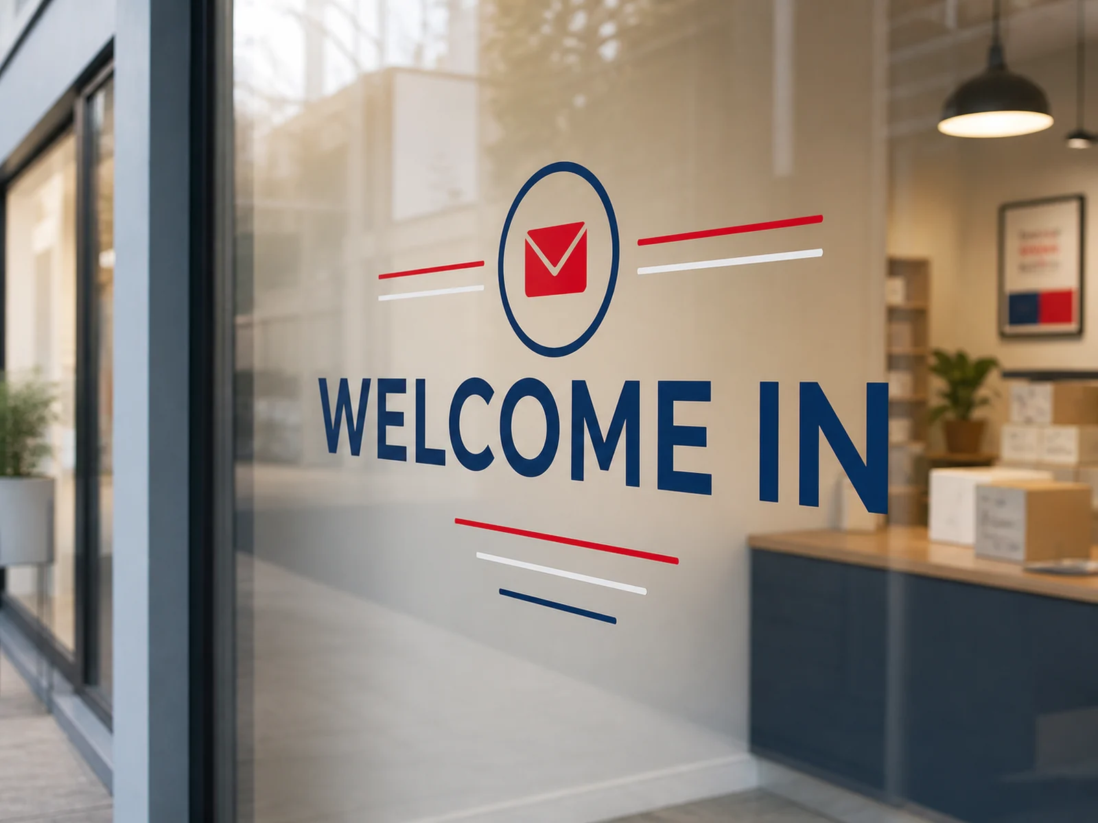 Cut vinyl lettering and logo applied to a storefront window
