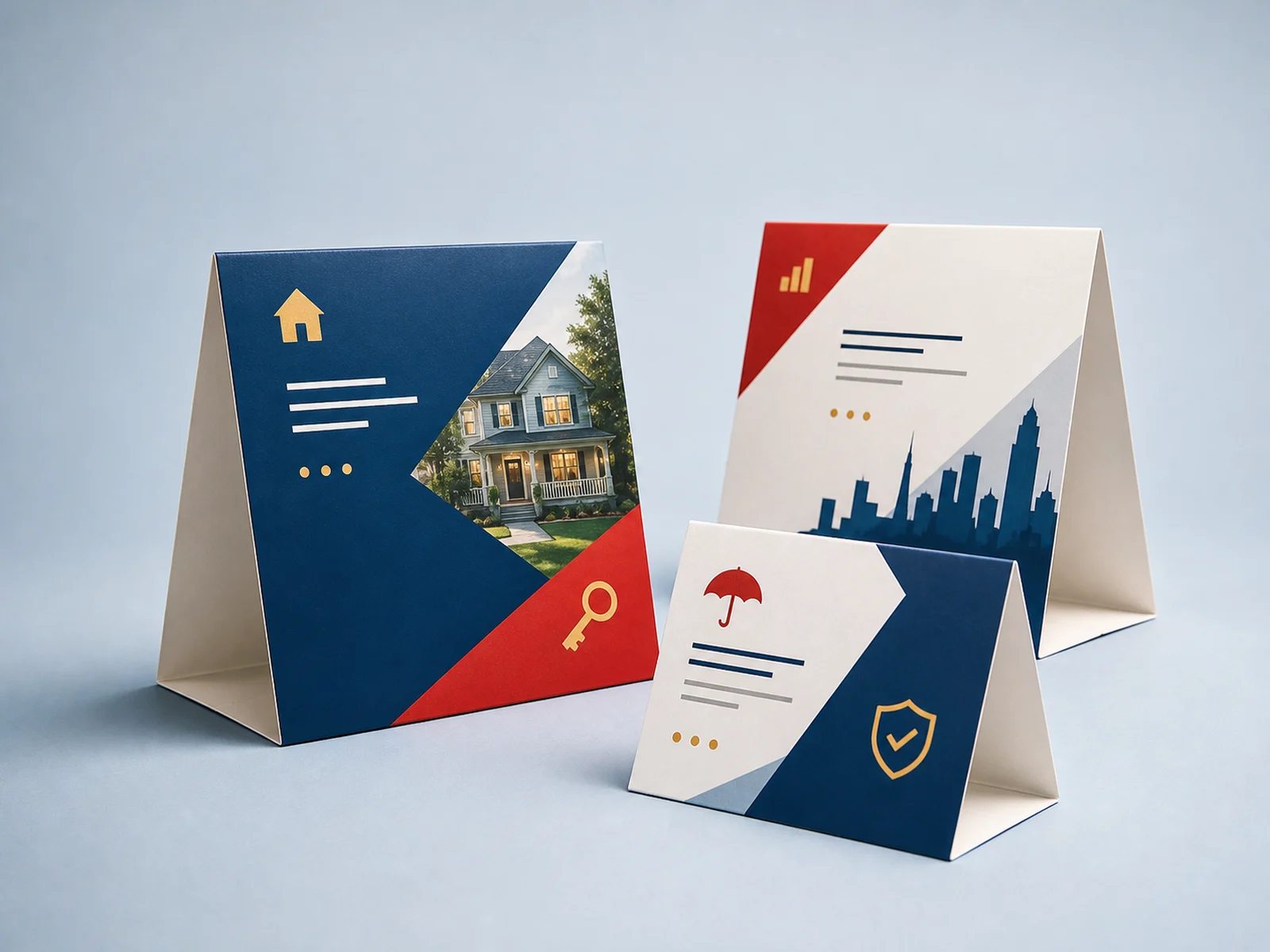 Folded table tent cards standing on a table