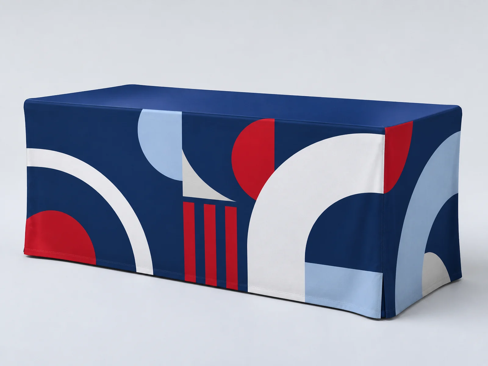 A fitted printed table throw on a six foot table