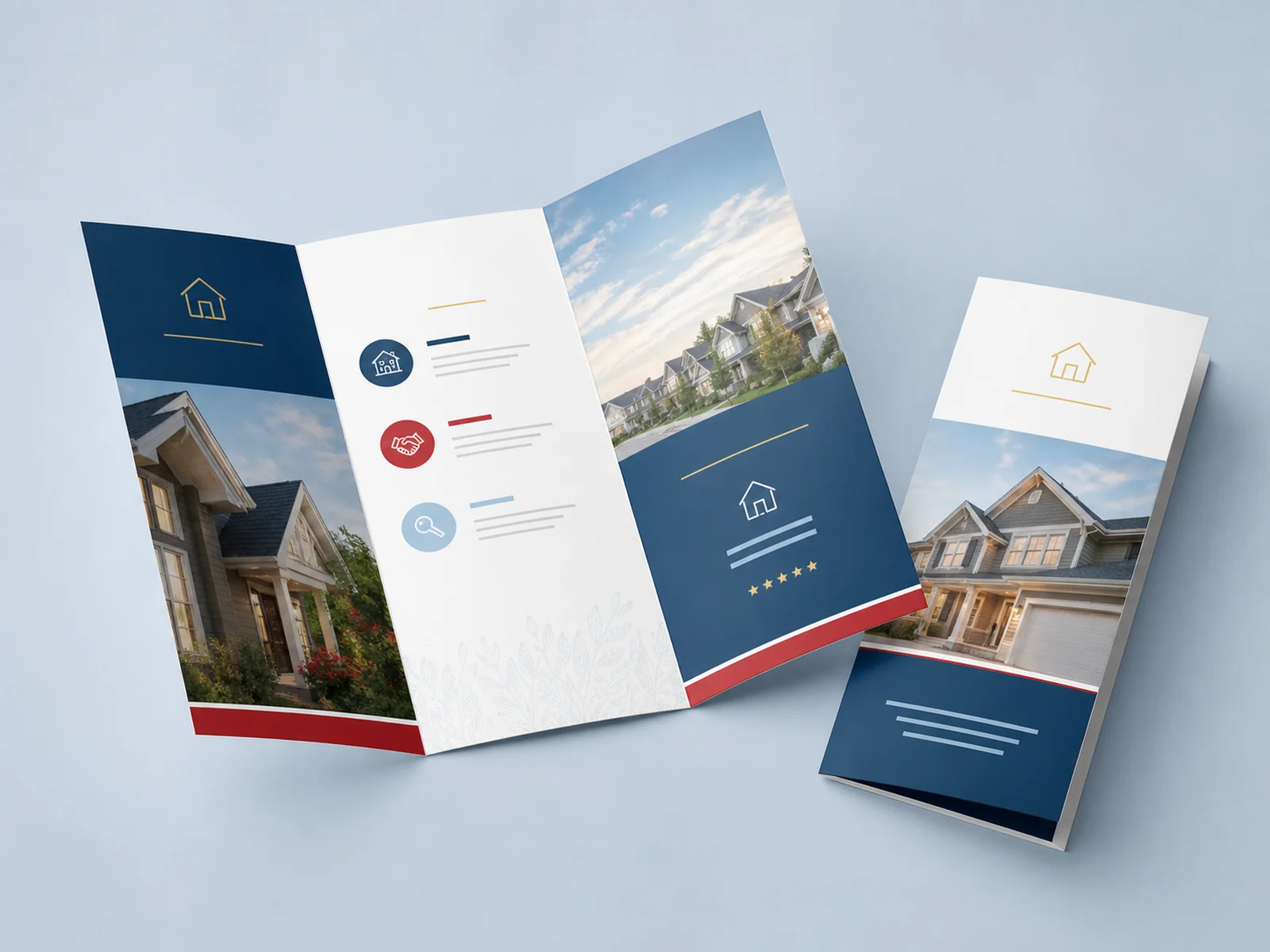 Tri fold brochures folded into three panels