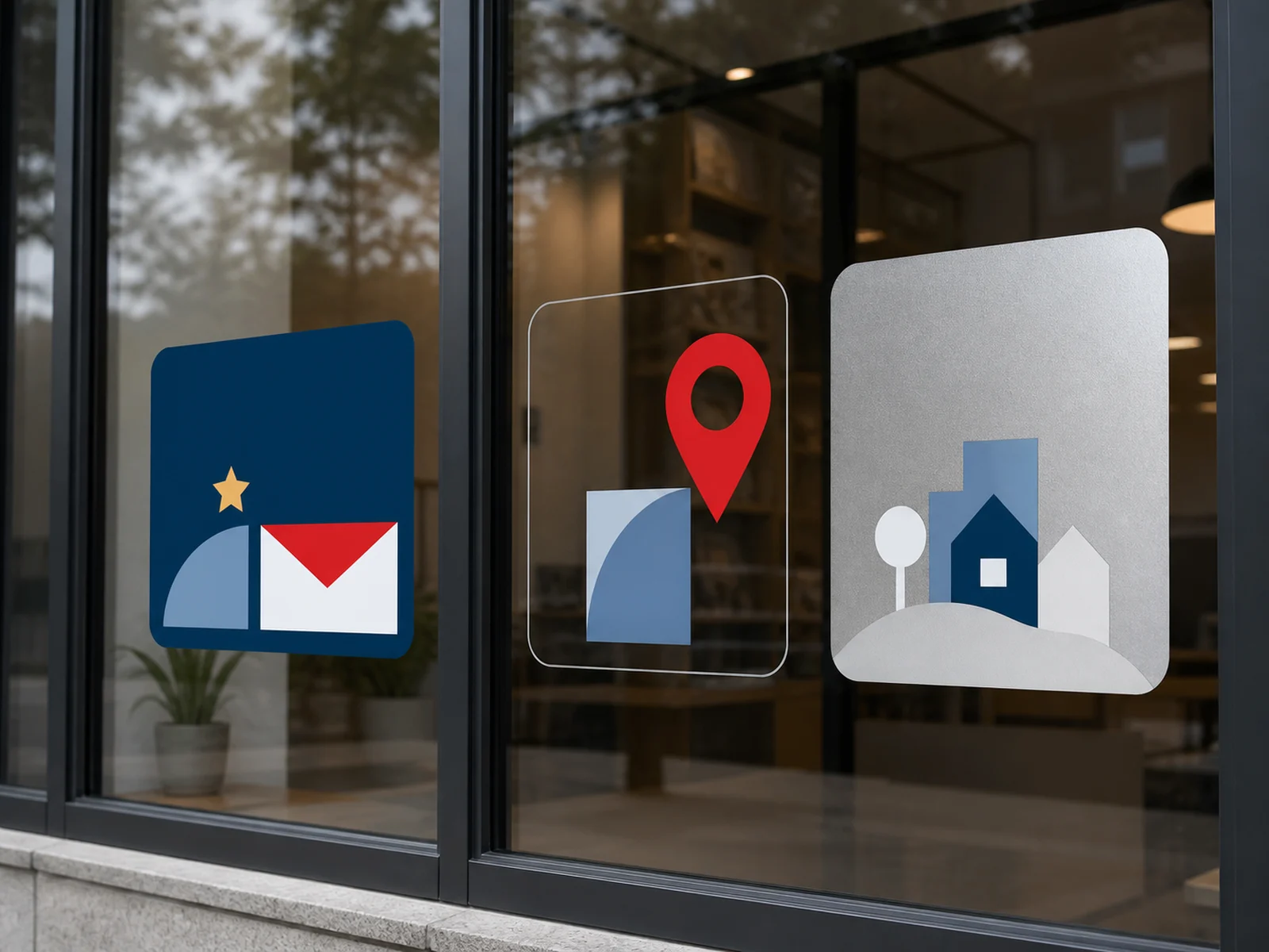 Printed window clings applied to storefront glass