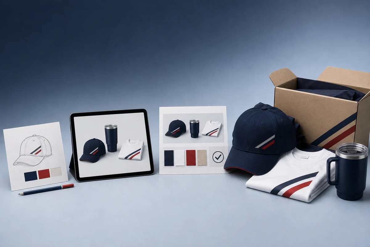 Product concept, digital mockup, proof, and finished promotional merchandise