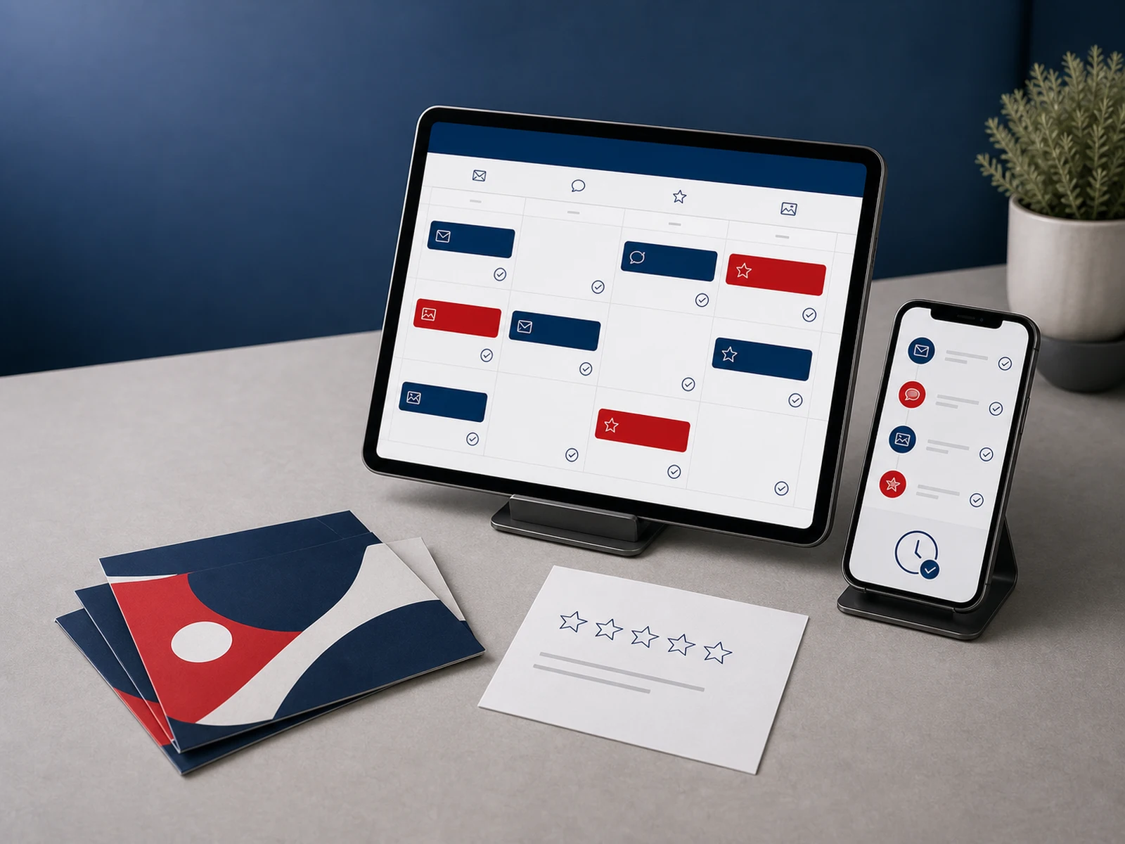 Automated campaign calendar for email, text, reviews, and social posts