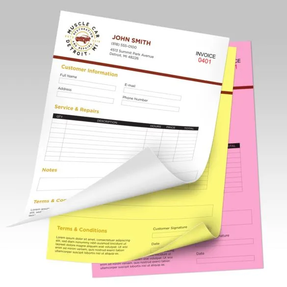 Sample of 3 Part NCR Forms